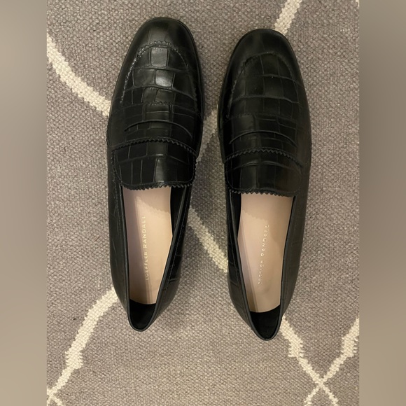 Loeffler Randall Shoes - Loeffler Randall Black Croc-Embossed Leather Loafers